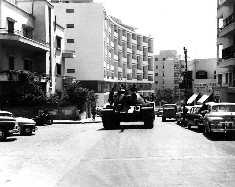 A USMC M48A1 entering Beirut through Najib Ardati Street. (DEFENSE DEPT. PHOTO (MARINE CORPS) A17462)
