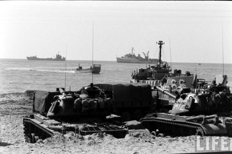 USMC M48A1 tanks on Lebanese shores north of Beirut, Antelias area.