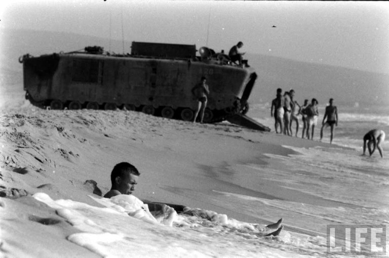a USMC LVTP-5 crew taking a break 