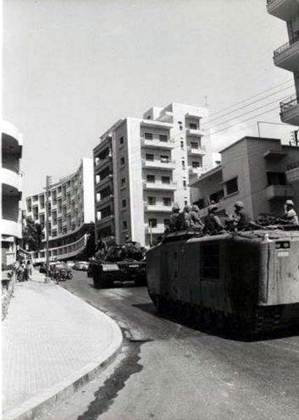 USMC LVTP-5 and M48A1 entering Beirut through Najib Ardati Street.