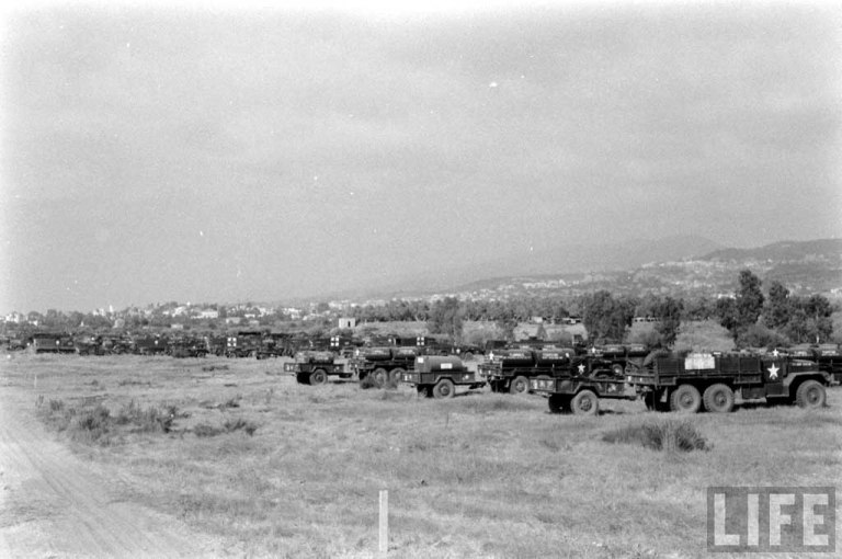 US Army M34 cargo trucks on Lebanese shores.