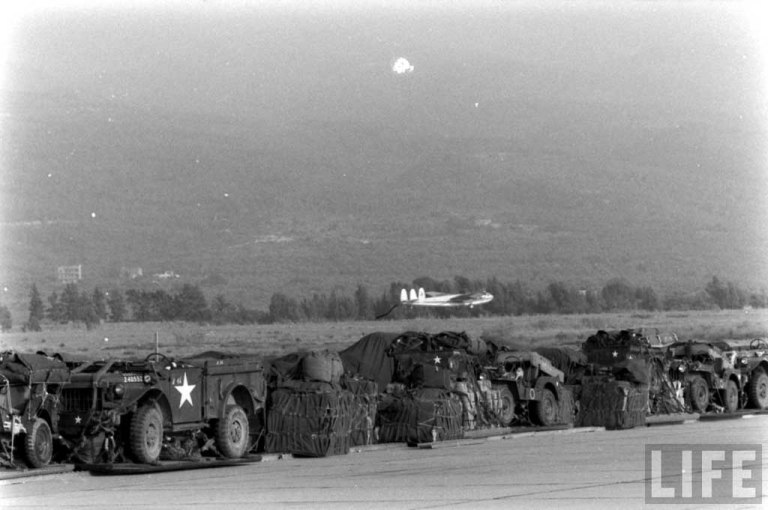 US Army M37 trucks and M38 Jeeps at Beirut International Airport.